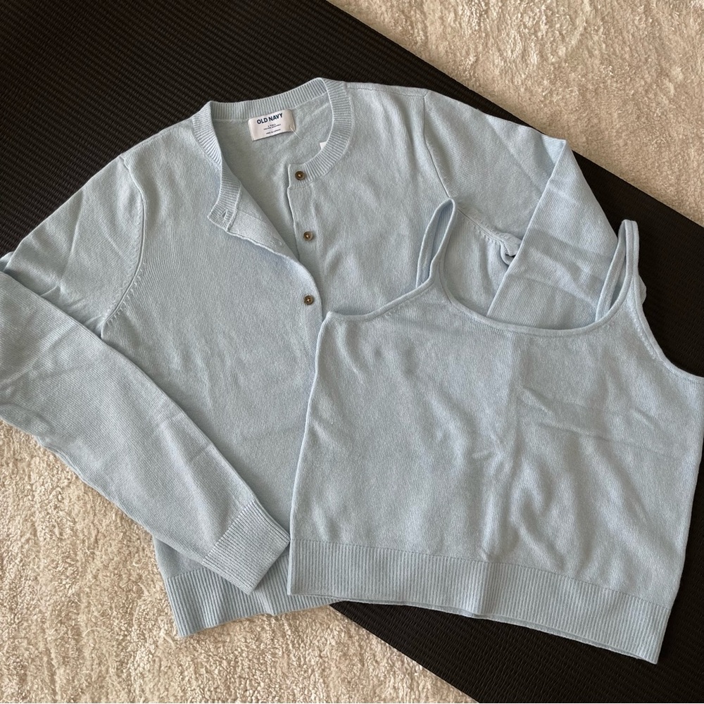 NWT Soft Blue Knit Cardigan & Tank Set Sz Tall L